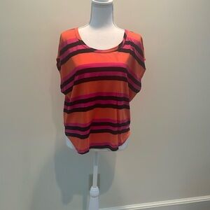 Miami Pink/Orange Striped Oversized Top. Large